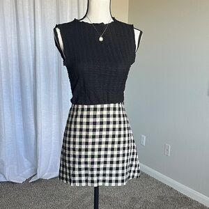 Black Textured Mock Neck Tank Lettuce Trim Stretch Fitted Top